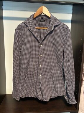 Barney’s New York Men's Navy Check Long-Sleeve Button-Up Shirt